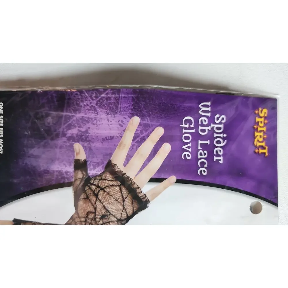 Spirit Halloween Spiderweb Lace Fingerless Gloves Black Gothic Costume OSFM - Picture 9 of 13
